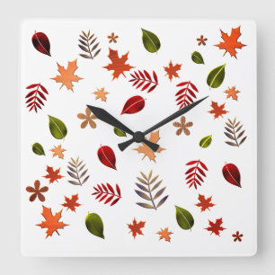 Leaves fall, White background Quadratische Wanduhr