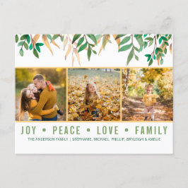 Leaves Green Joy Peace Love Family Foto Collage Feiertagspostkarte