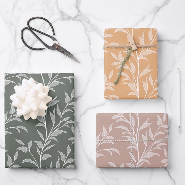Leaves Poetry Earthy Olive Glow Modern Botanical Geschenkpapier Set (Vorderseite)