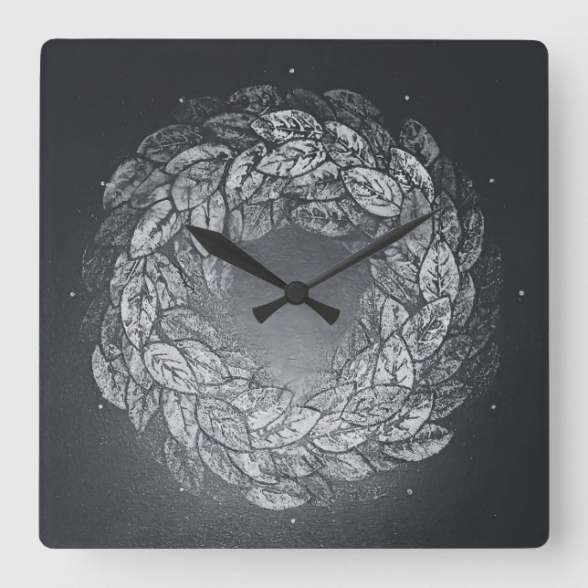 leaves prints in circle quadratische wanduhr (Vorderseite)
