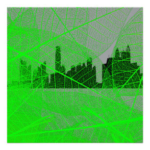 Leaves veins over the city skyline - Abstract Fotodruck