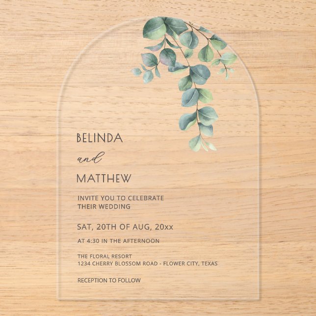 Leaves Watercolor Flowers Clear Arch Acryleinladungen (Vorderseite)