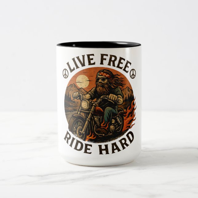 Leb frei, reit hart Motorrad Biker Kaffeetasse (Mittel)