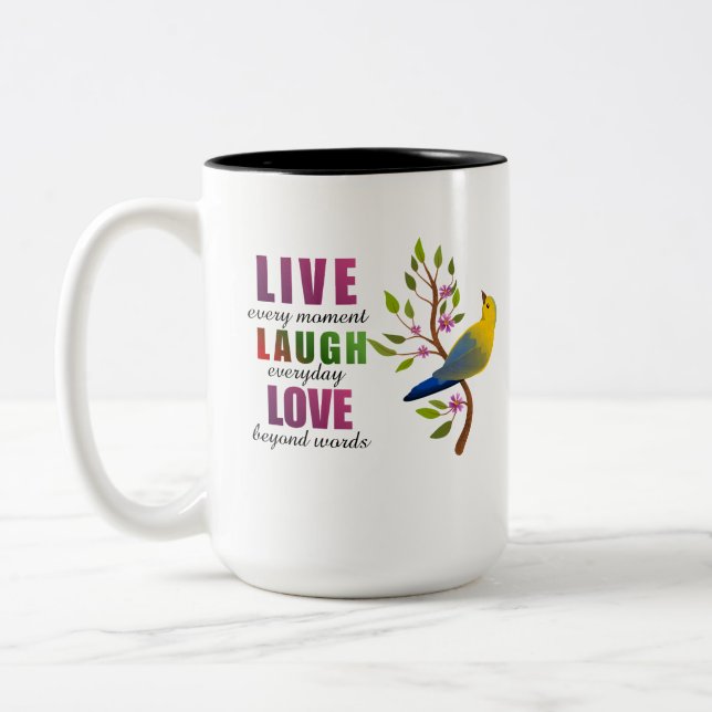 Leb Geliebt Gelber Vogel Kaffeetasse (Links)