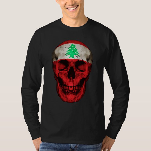 Lebanon Flag Skull Lebanese Roots Proud Patriotic T-Shirt (Vorderseite)