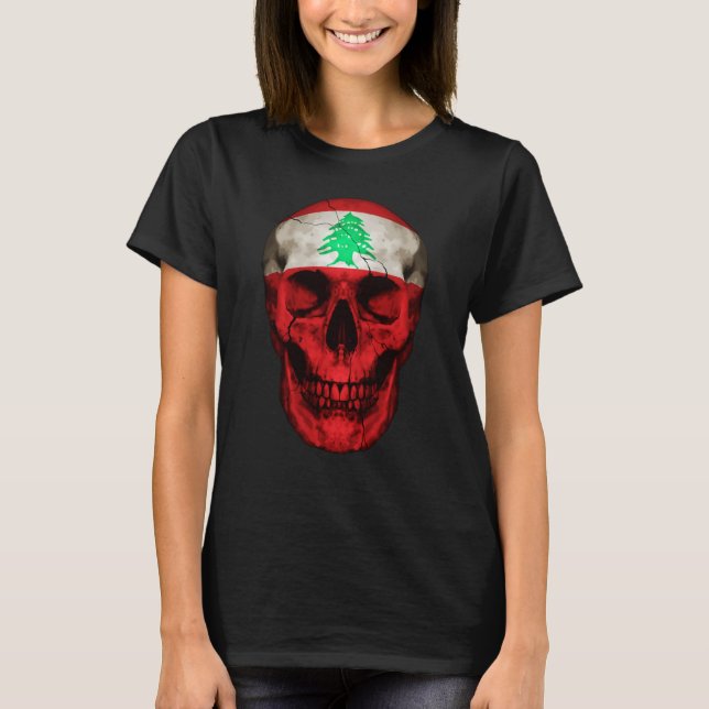 Lebanon Flag Skull Lebanese Roots Proud Patriotic T-Shirt (Vorderseite)