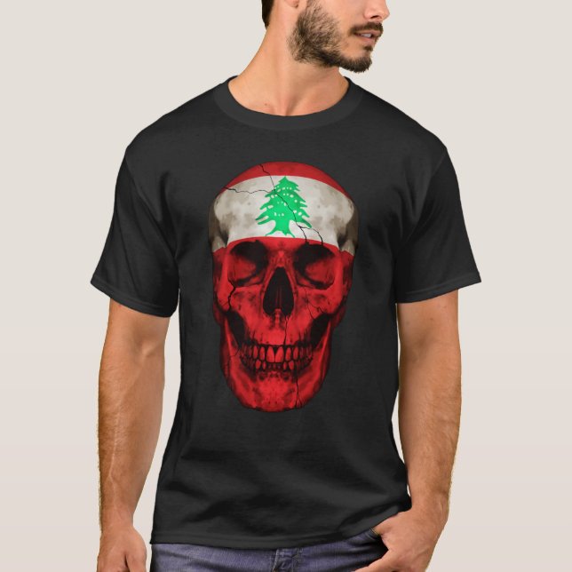 Lebanon Flag Skull Lebanese Roots Proud Patriotic T-Shirt (Vorderseite)