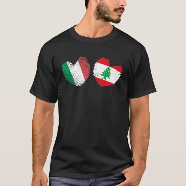Lebanon Italy Heart Italian Flag Lebanese Flag Lov T-Shirt (Vorderseite)