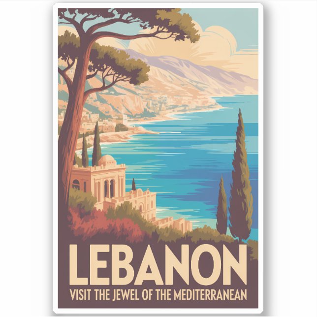 Lebanon Landscape Illustration Travel Art Vintage Aufkleber (Vorderseite)