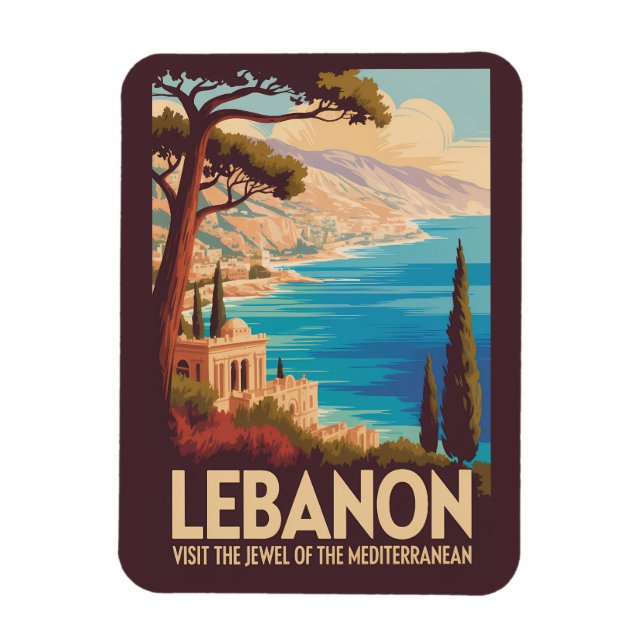 Lebanon Landscape Illustration Travel Art Vintage Magnet (Vertikal)