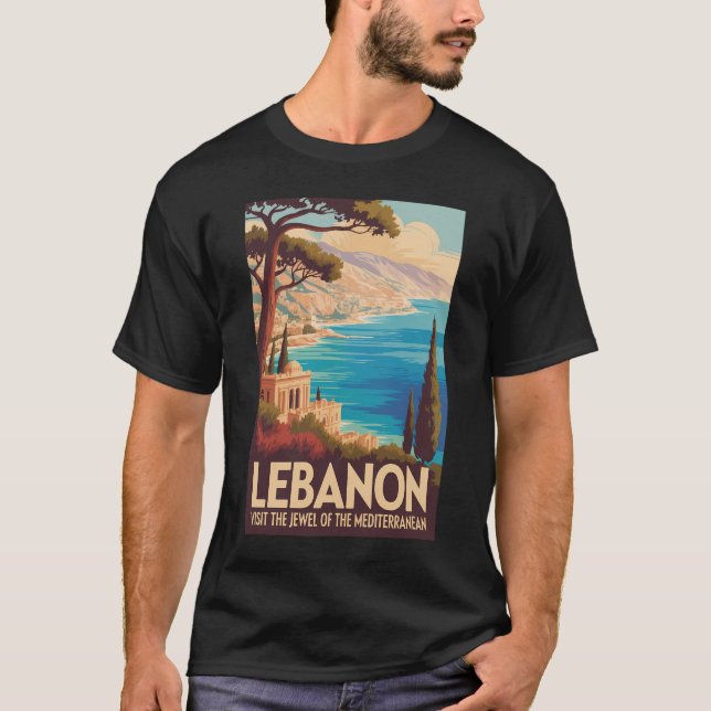 Lebanon Landscape Illustration Travel Art Vintage T-Shirt (Vorderseite)