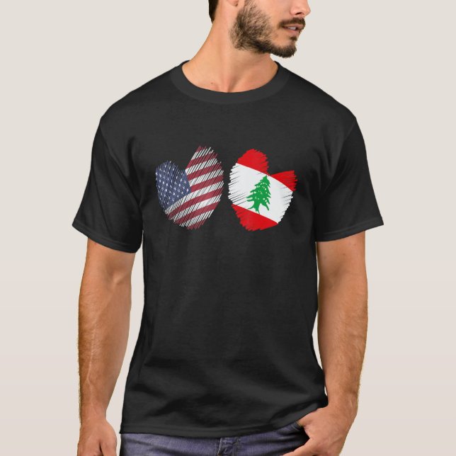 Lebanon USA Heart American Flag Lebanese Flag Love T-Shirt (Vorderseite)