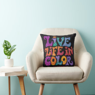 Lebe das Leben in Farbe Retro 70er psychedelische Kissen