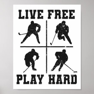 Lebe frei, spiele hart, lustiger Eishockeyliebhabe Poster
