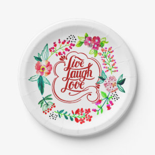 Lebe lache liebe floral pappteller