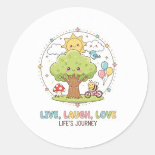 Lebe Lache Liebe Illustration-Glückliche Naturreis Runder Aufkleber