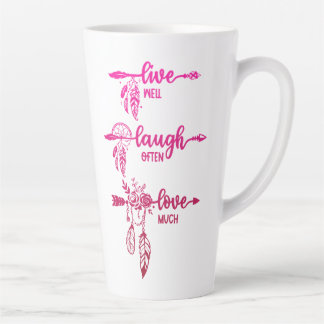 Lebe, Lache, Liebe, Pink Ombre Boho Latte Tasse