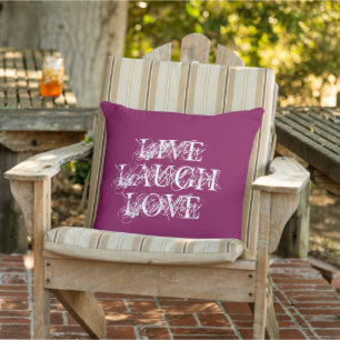 Lebe, lache, liebe Vintage-Typografie Weinrot groß Kissen