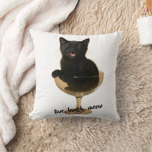Lebe Lache Miau - Lustige schwarze Katze Kissen