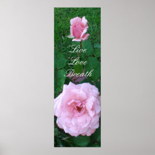 Lebe, liebe, atme rosa Rosen im Regen Poster