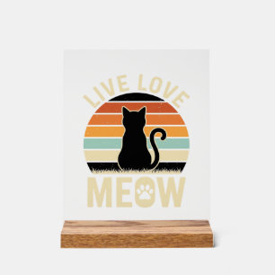 Lebe Liebe Miau Vintage-Katze Sonnenuntergang Desi Acrylschild