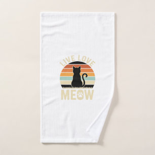 Lebe Liebe Miau Vintage-Katze Sonnenuntergang Desi Handtuch