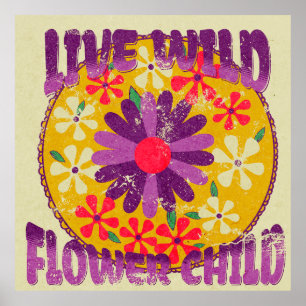 Lebe Wild Flower Kind Retro Hippie Floral Vintage Poster