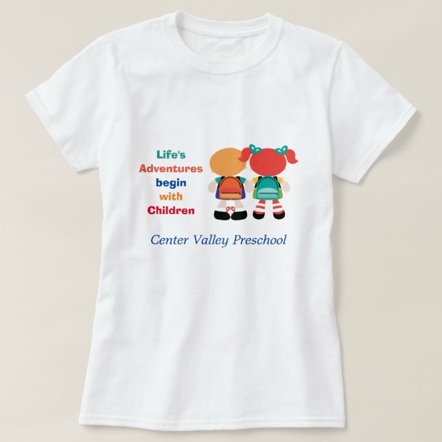Leben-Abenteuer mit Kinderanzeige T-Shirt (Design vorne)