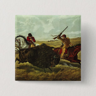 Leben auf dem Grasland - die Büffel-Jagd, 1862 Button