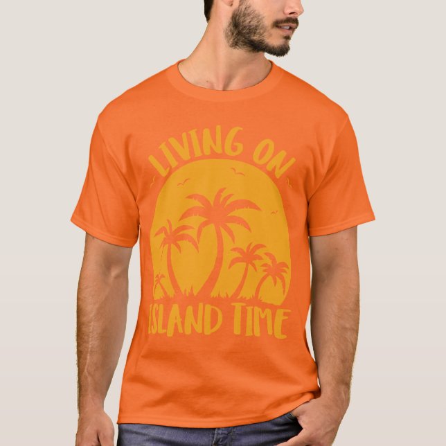 Leben auf der Insel Zeit Palmen und Sonnenuntergan T-Shirt (Vorderseite)
