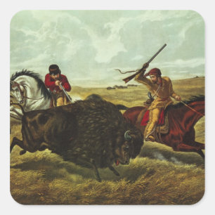 Leben auf der Prärie - die Buffalo-Jagd, 1862 Quadratischer Aufkleber