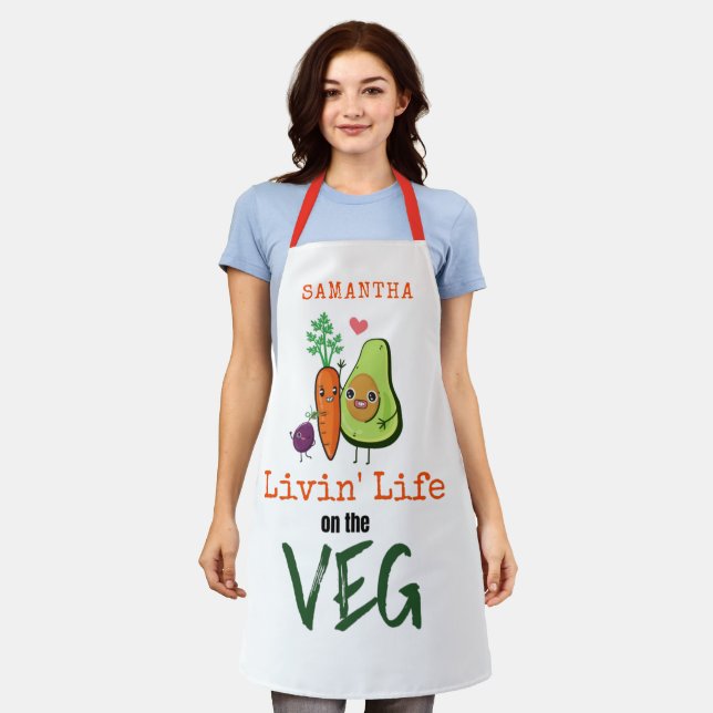 Leben auf Veg Name Veganer Spaß Weiß Schürze (Getragen)