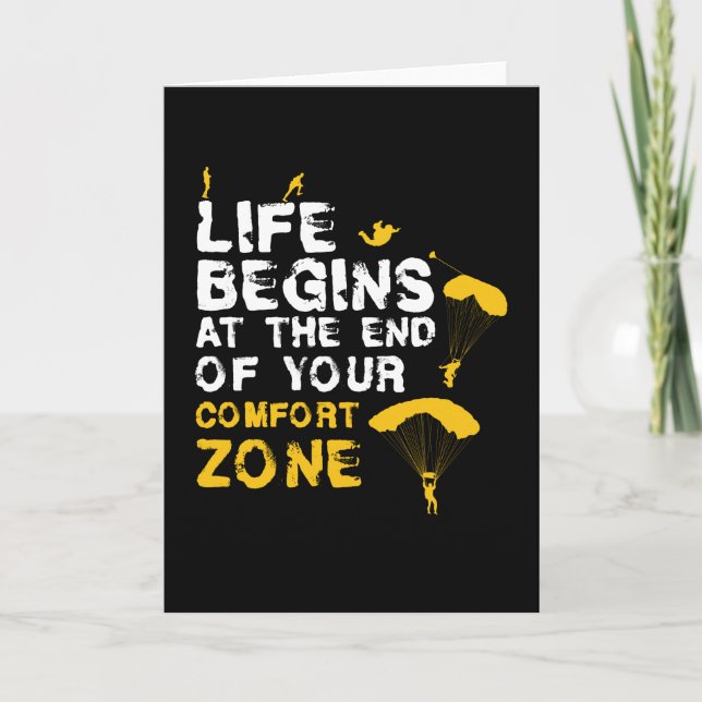 Leben beginnt Comfort Zone Skydiver Karte (Vorderseite)