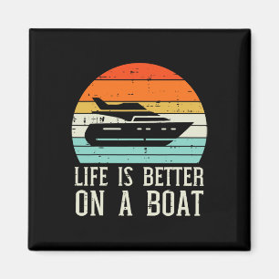 Leben besser auf Boot Sonnenuntergang Retro Yacht  Magnet