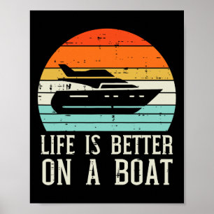 Leben besser auf Boot Sonnenuntergang Retro Yacht Poster
