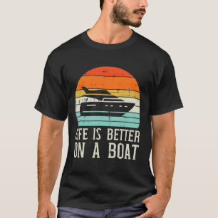 Leben besser auf Boot Sonnenuntergang Retro Yacht T-Shirt