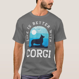 Leben besser Corgi Vintage Blau Hund Mama Papa T-Shirt