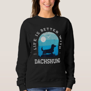 Leben besser langhaariger Dachshund Vintage Blau H Sweatshirt