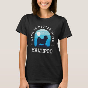 Leben besser Maltipoo Vintage Blau Hund Mama Papa T-Shirt