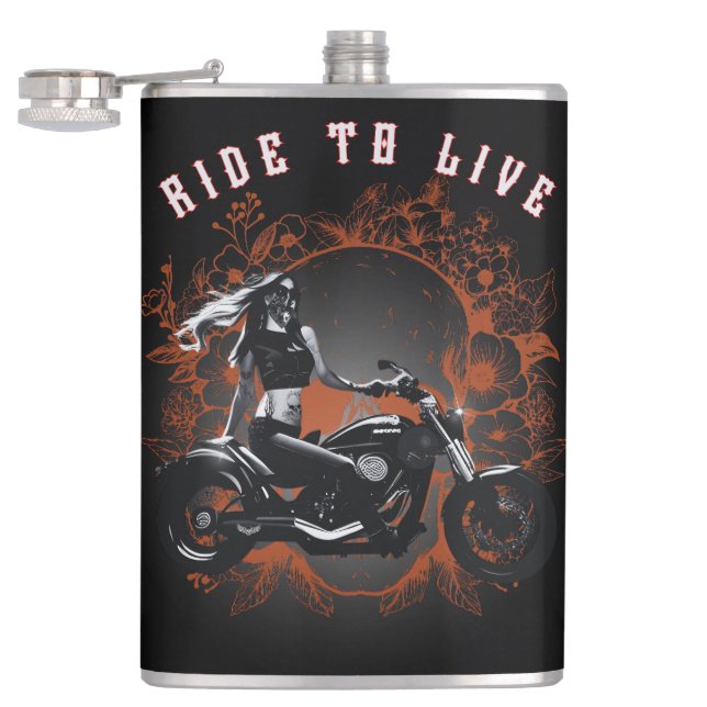 Leben - Bikermädchen Flachmann (Geöffnet)