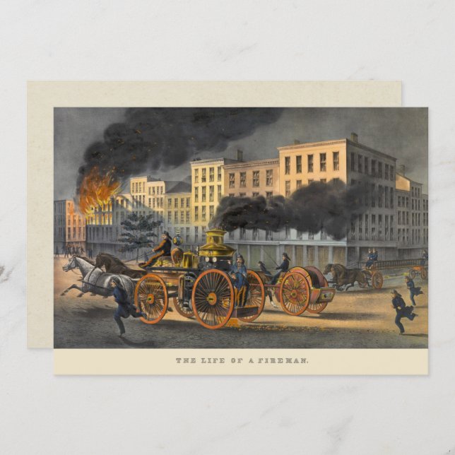 Leben eines Feuerwehrmanns Vintag Lithographie der Karte (Vorne/Hinten)