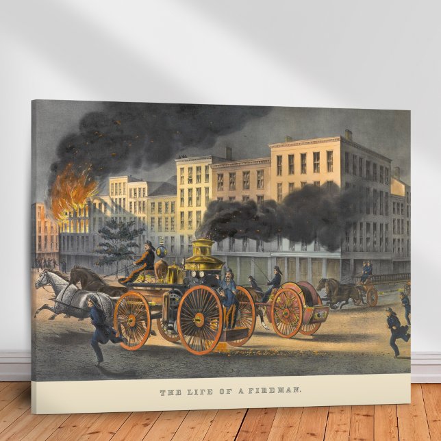 Leben eines Feuerwehrmanns Vintag Lithographie der Leinwanddruck (Von Creator hochgeladen)