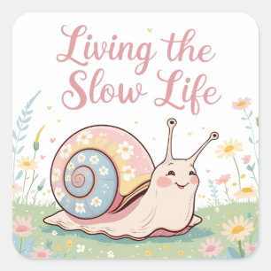 Leben im Langsamen Pastel Floral Snail Quadratischer Aufkleber
