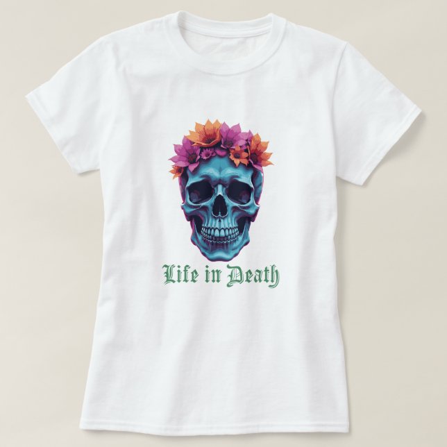 Leben im Tod, Blühen in Blau T-Shirt (Design vorne)