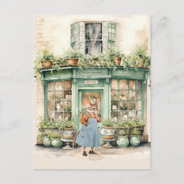 Leben in Mäusestadt - Pflanze-Shop von Frau Emily Postkarte (Vorderseite)