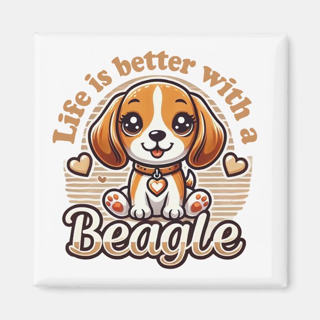 Leben ist besser mit Beagle - Niedlicher Beagle Magnet (Vorne)