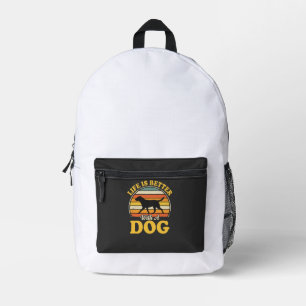 Leben ist besser mit einem Retro-Hund Bedruckter Rucksack
