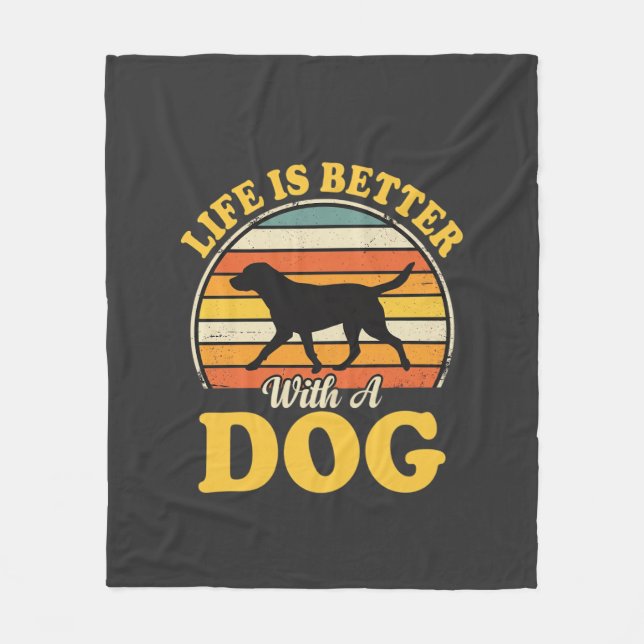 Leben ist besser mit einem Retro-Hund Fleecedecke (Vorderseite)