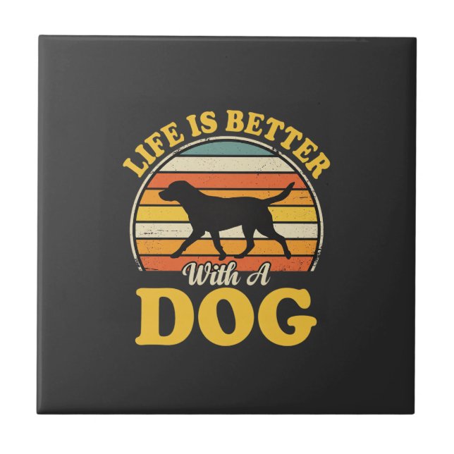 Leben ist besser mit einem Retro-Hund Fliese (Vorderseite)
