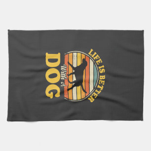 Leben ist besser mit einem Retro-Hund Geschirrtuch